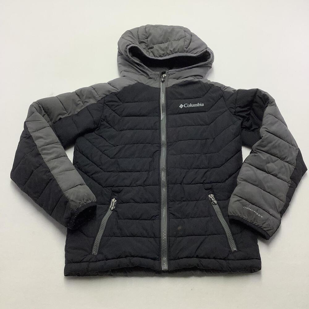 Columbia Jacket Youth Medium 10/12 Black Hooded Omni-Heat Puffer Zip Insulated